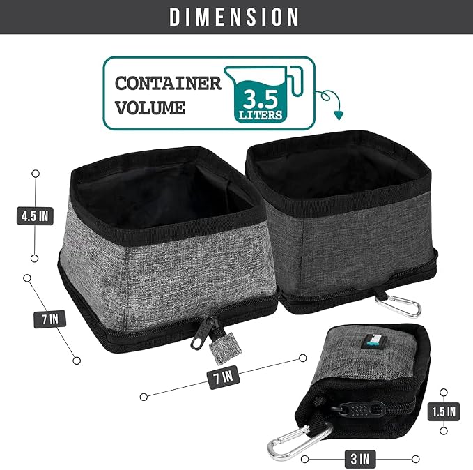 PetAmi Collapsible Dog Bowls, 2 Pack, Travel Set, Gray