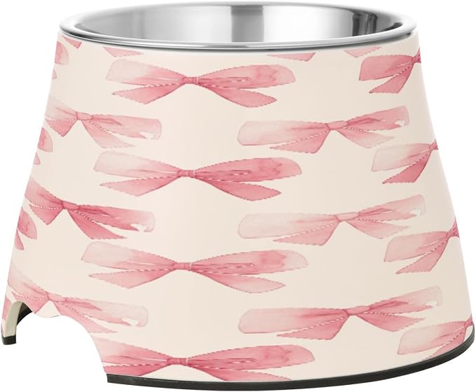 Blueangle Elevated Dog Bowls with Stainless Steel - Non-Slip 2.3 Cup High Capacity Pet Dish for Spinal Health & Pink Bow Design（73）