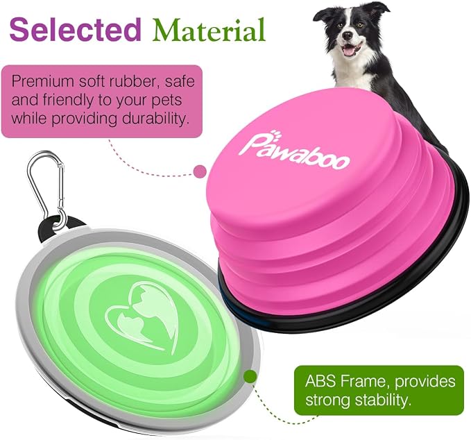 Pawaboo Collapsible Dog Bowls, 2 Pack, 1000ml, Pink + Green