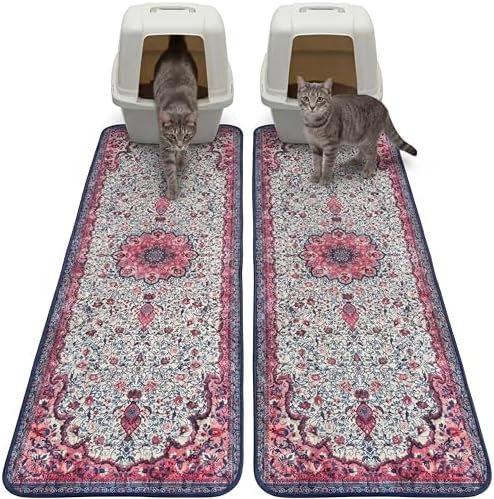Hompet Cat Litter Mat 2 Pack, 20x60 Large Machine Washable Trapping Mats for Cats, Super Absorbent & Urine-Proof Cat Litter Box Mat for Floor, Waterproof & Non Slip Kitty Litter Rug