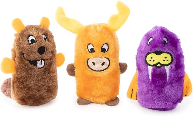 ZippyPaws Squeakie Buddies No Stuffing Dog Toys to Keep Them Busy - Pack | For Small & Medium Dogs, Squeaky Pet Toys for Boredom, Unstuffed Chew Toy, Soft Plush Puppy Product, Beaver, Moose
