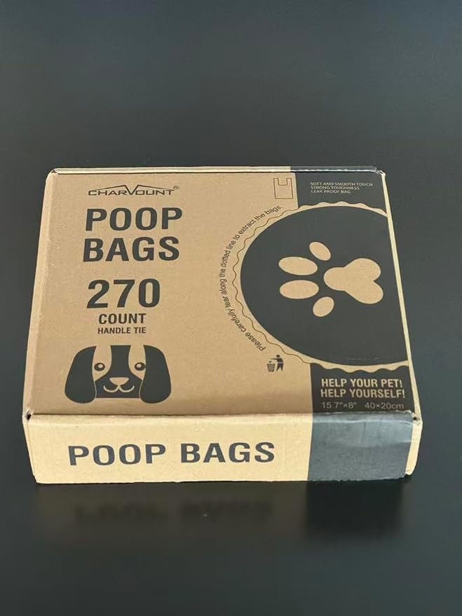 Charmount 270 Counts Unscented Dog Poop Bags Rolls with Handles, 16"x8"Extra Thick Pet Waste Bag, Leak Proof and Easy Tie, Cat Litter Bags, Pink