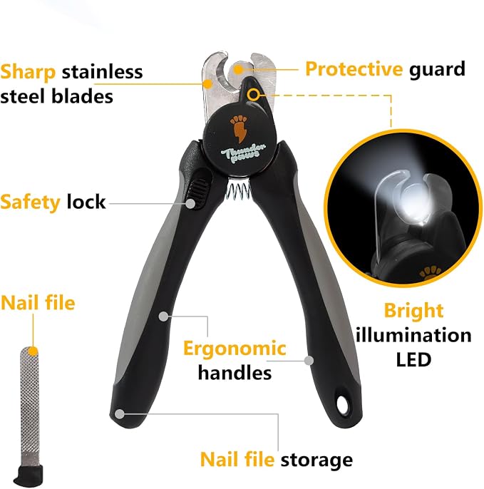 LED Dog Nail Clippers with Protective Guard - Grey