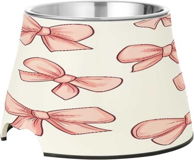 YETTASBIN Bow Pink Elevated Dog Bowls, Prevention of Vertebrae Disease Raised Dog & Cat Bowl Stand with Removable Stainless Steel Bowls, Non-Slip Spill-Proof Pet Food & Water Bowl Dish