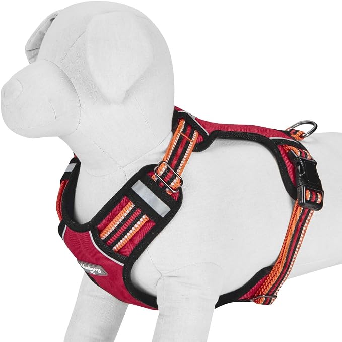 Blueberry Pet Soft & Comfy 3M Reflective Dog Harness Vest | Mesh Padded No Pull Dog Harness w/Back Clips | Multi-Colored Stripe - Orange and Black | Reflective Dog Harness for Large Dogs