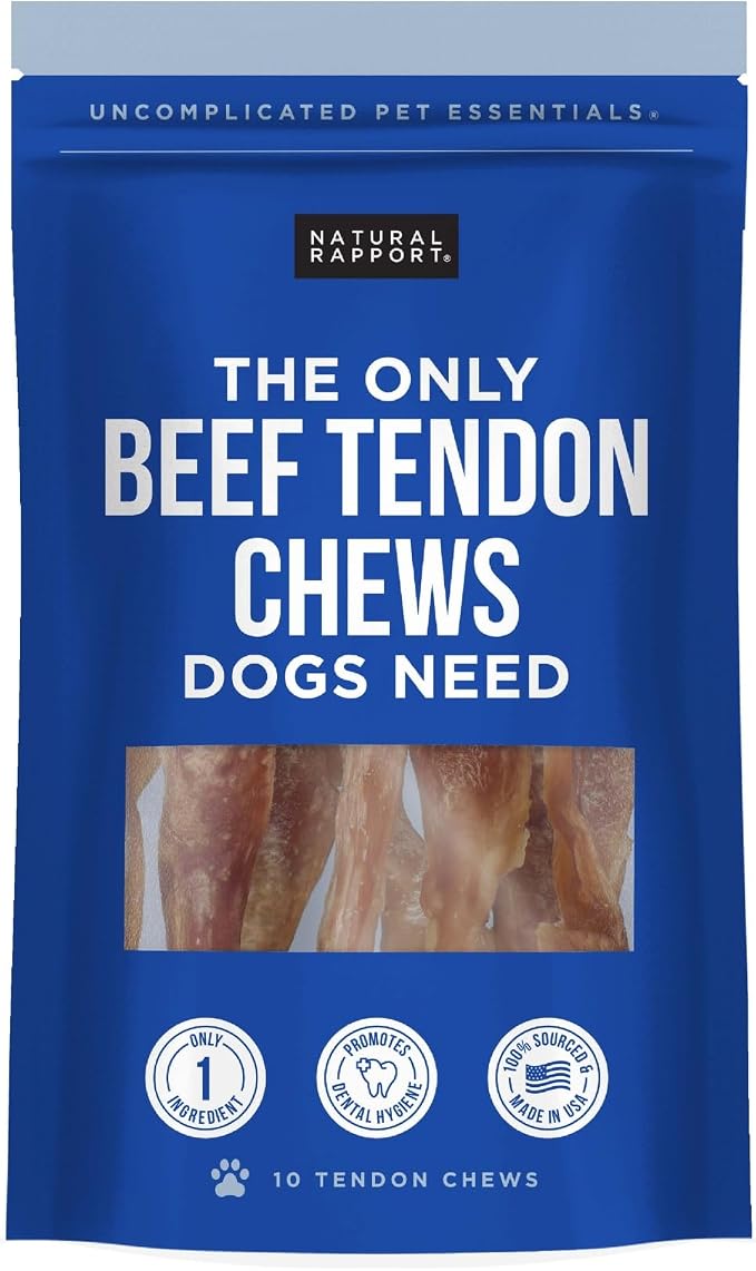 Natural Rapport Beef Tendon Chews, Single Ingredient, Long-Lasting, 10 Ct
