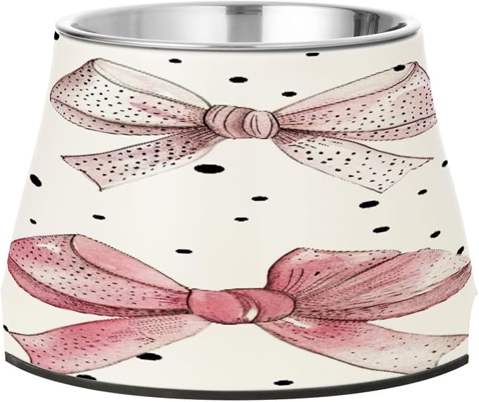 YETTASBIN Bow Pink Elevated Dog Bowls, Prevention of Vertebrae Disease Raised Dog & Cat Bowl Stand with Removable Stainless Steel Bowls, Non-Slip Spill-Proof Pet Food & Water Bowl Dish