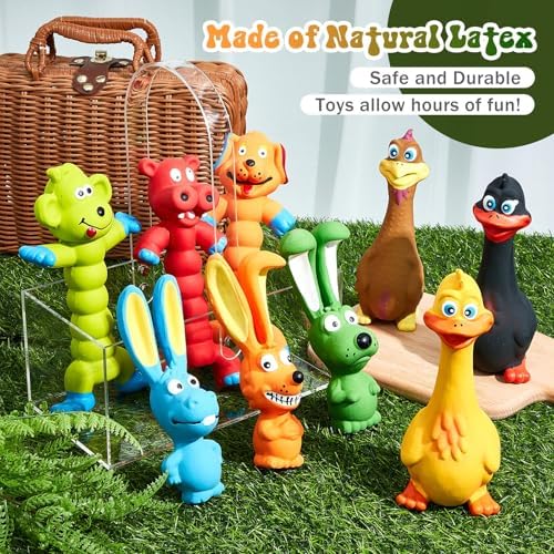 Wettarn 9 Pcs Latex Squeaky Dog Toys 7 Inch Soft Rubber Dog Chew Toy Animal Standing Stick Puppy Fetch Interactive Play Assorted Animal Accessories Gift for Small Medium Large Pet Christmas(Classic)