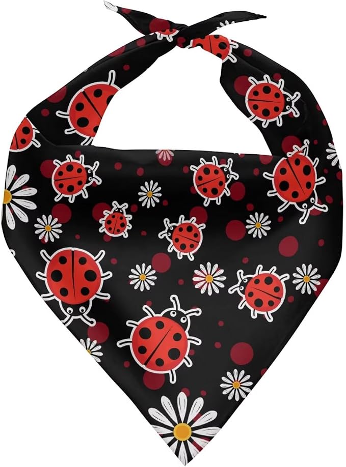 Forchrinse Red Ladybird Daisy Dog Bandana 1 Pack Washable Dog Kerchief Triangle Pet Scarf, Medium, 1-Pack, Polyester, Red