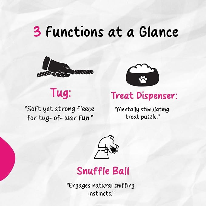 Chelsy's Toys 3-in-1 Enrichment Tube for Dogs - Tug Toy, Treat Dispenser & Snuffle Ball | Fleece Rope Dog Toy | Tug of War | Interactive Dog Treat Puzzle for Dogs & Puppies | Wet/Freeze Teether (Lav)