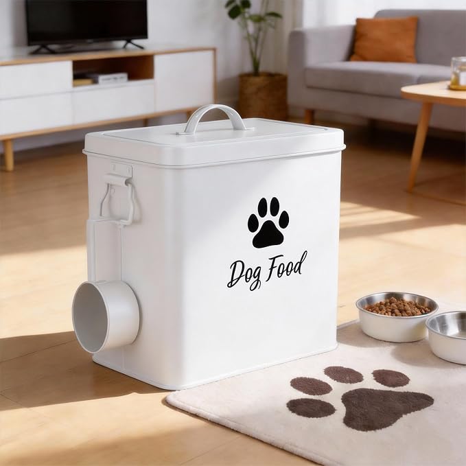 Dog Food Container 6.6lb, 6.6lb, Metal, White