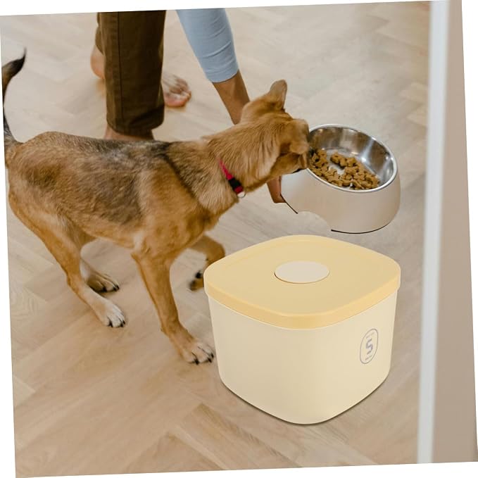Cabilock Airtight Small Pet Food Storage Container, Vacuum-sealed Dog and Cat Food Bin, Moisture-proof Yellow Canister for Puppy and Small Dog Feeding