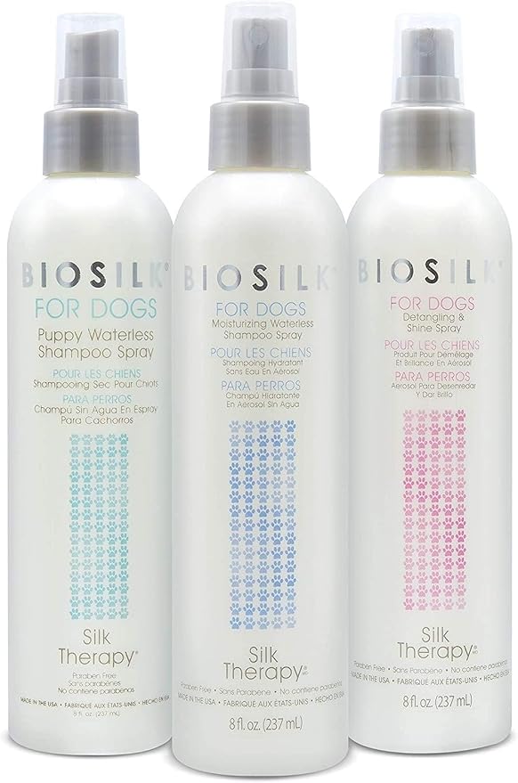 BioSilk for Dogs Silk Therapy Deep Moisture Waterless Shampoo Spray, No Rinse Between-Bath Dog Grooming Spray, Sulfate and Paraben Free, pH Balanced, Made in USA, 8 Fl Oz - 2 Pack
