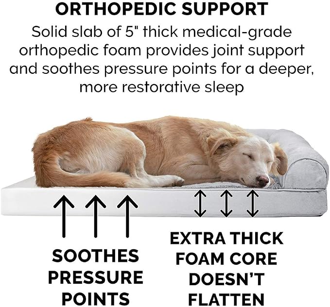 Furhaven Orthopedic Plush &amp; Suede Sofa Dog Bed - Jumbo Plus/XXL (up to 125 lbs), Gray