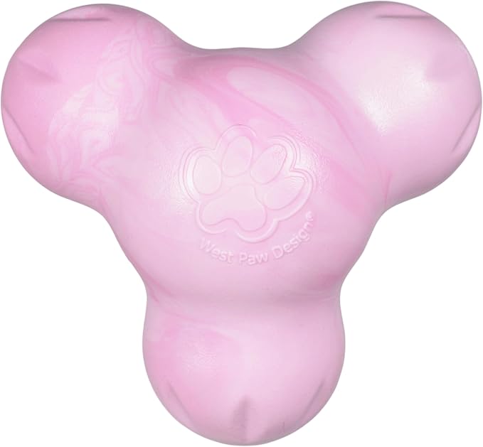 WEST PAW Zogoflex Tux Treat Dispensing Puppy Chew Toy – Interactive Chewing Toy for Puppies – Puppy Games for Aggressive Chewers, Fetch, Catch – Holds Kibble, Treats, Large 5", Bubblegum Swirl