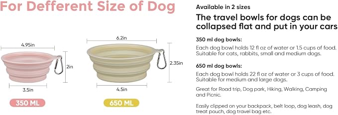 2-Pack Collapsible Dog Bowls for Large Breed, 22oz