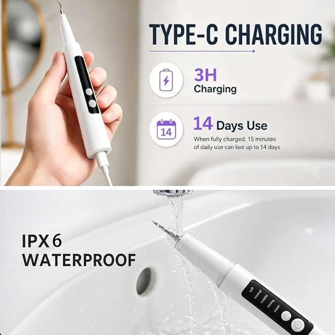 Puffluv Pet Teeth Cleaning Kit with LED Light, Electric Dental Cleaner for Dogs & Cats, 5 Adjustable Modes, Tartar & Stain Care Tool (White)