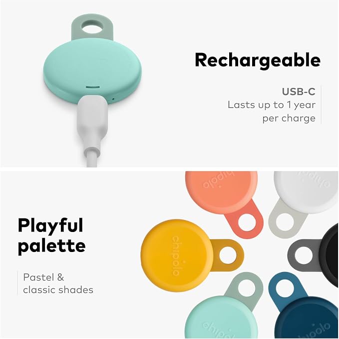 Chipolo Loop – Rechargeable Bluetooth Tracker for Key and Pocket Location | Compatible with Apple or Google, Call Your Phone & Out of Range Alerts for Android (Chalk)