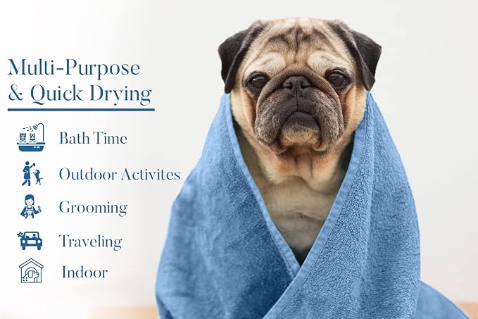 DAN RIVER Dog Towel - Pack of 1, 100% Cotton, 20x40, Ultra Soft 450 GSM, Super Absorbent & Quick Drying Towel for Dogs, Cats, and Other Pets, Riviera.