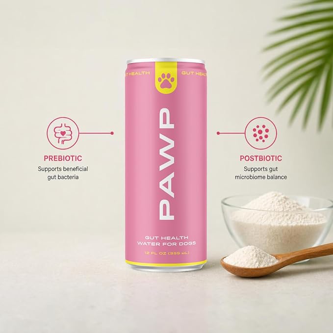 Gut Health Hydration for Dogs by PAWP WATER | Prebiotic & Postbiotic | Supports Digestion, Gut Balance & Immune Health | 6 Resealable 12 oz Cans