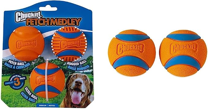 Chuckit! Dog Fetch Balls Medium 3 Pack (Ultra, Rugged Included) Ultra Ball 2 Pack
