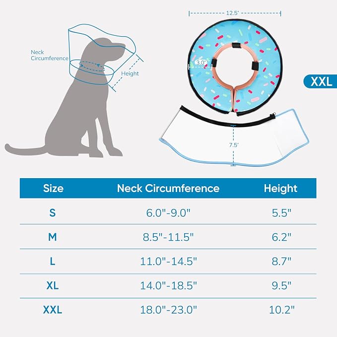 Supet Sponge Dog Cone Collar Stop Licking After Surgery, Dog Donut Collar | Adjustable Dog Recovery Collar Alternative, Detachable Shield, Soft, Comfy Cone, Neck Pillow for Large Dogs