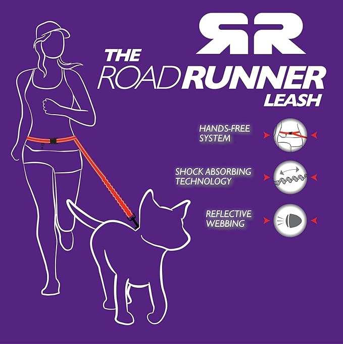 EzyDog Road Running Lite - Hands Free Dog Leash, Zero Shock Bungee - Pink | For Dogs 26 lbs or less, Adjustable Length, Padded Handle, 0.5" Wide Soft Touch Webbing, Reflective Stitching, Accessory Loop