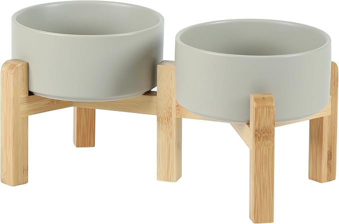 Havniva 6.1” Dog Bowls Elevated Ceramic Dog Food and Water Bowl Set, Double Raised Dog Water Bowl with Stand Non-Slip Rubber Base Two Heights Large Capacity Pet Food Bowl for Small & Medium Dogs