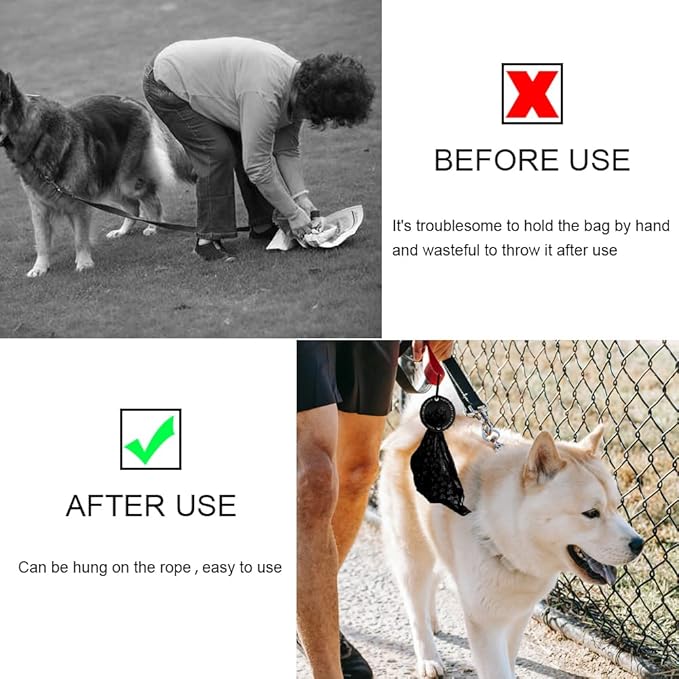 2 Colors Dog Poop Bag Holder, Waste Bag Holder with Carabiner Clip, Hands Free Poop Bag Carrier for Leash, Pet Waste Bag Dispenser for Dog Walking Accessory (Black, Green)