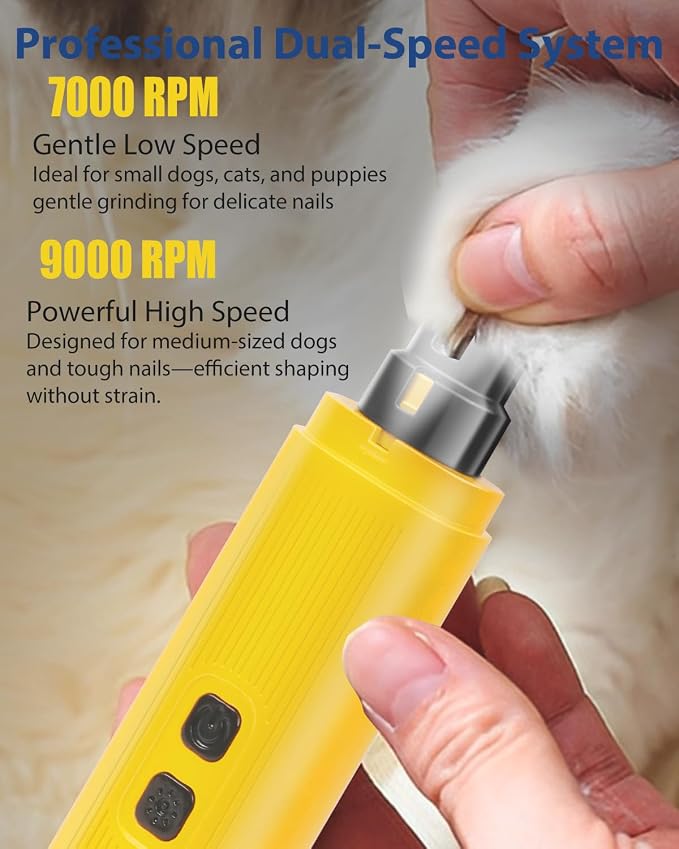 Electric Dog & Cat Nail Grinder with 2 LED Lights, Yellow