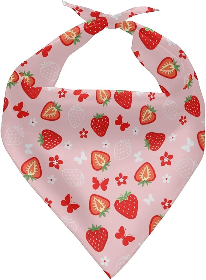 Forchrinse Strawberry Butterfly Flower Dog Bandanas Triangle Dog Bib Scarf, Medium, Polyester, Strawberry Butterfly Flower