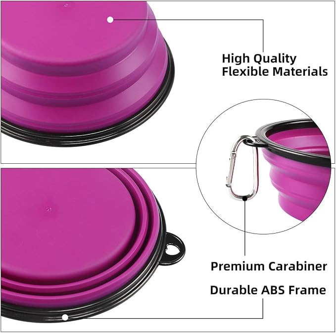 Kytely Large Collapsible Dog Bowls, 2 Pack, 34oz, Green+Purple