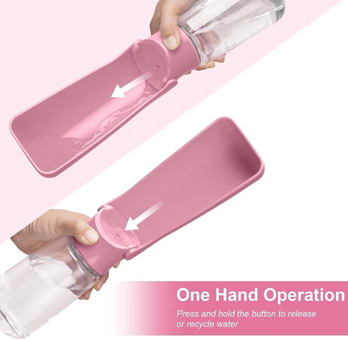 Portable Dog Water Bottle, Foldable, 19oz, Pink