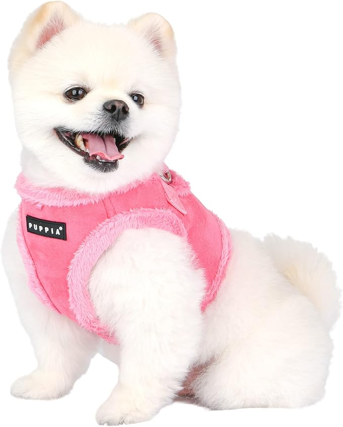 Puppia Terry Vest Dog Harness Step-in Winter Suede Warm No Choke No Pull Training Walking for Small and Medium Dog, Pink, Large