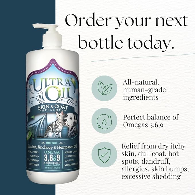 Ultra Oil Skin and Coat Supplement for Dogs & Cats, 8 oz Bottle w/Pump