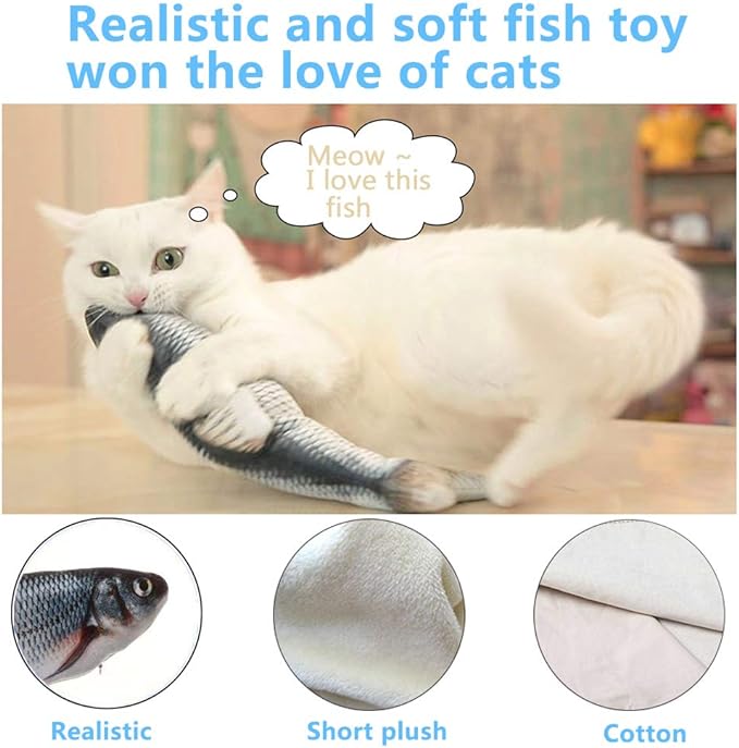Tocirelo Cat Toys Flopping Fish with Catnip, Moving Interactive Cat Toy | Cat Toy for Bored Indoor Cats, Kitten Kicker Floppy Dog Toy, 11" Electric Realistic Plush Wiggle Fish for Kitty Exercise