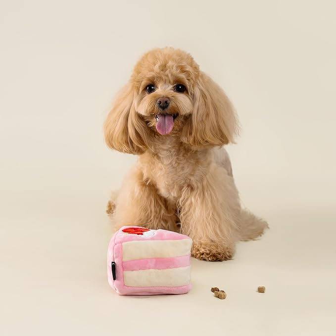 CHEWFFON Dog Interactive Toy, Snuffle Strawberry Cake for Enrichment | Squeaky & Crinkle Puzzle, Boredom & Mental Stimulation, Indoor Brain Game for Small Medium Dogs, Birthday Gift