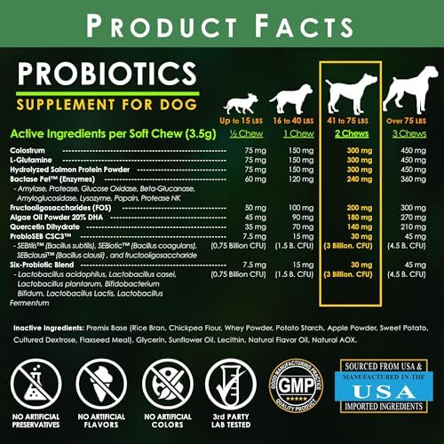 Probiotic Soft Chews for Dogs – 270 Count (3 x 90ct) – Digestive & Immune Support with 9 Probiotics, 8 Enzymes, 2 Prebiotics & 5 Vital Nutrients – Chicken Flavor