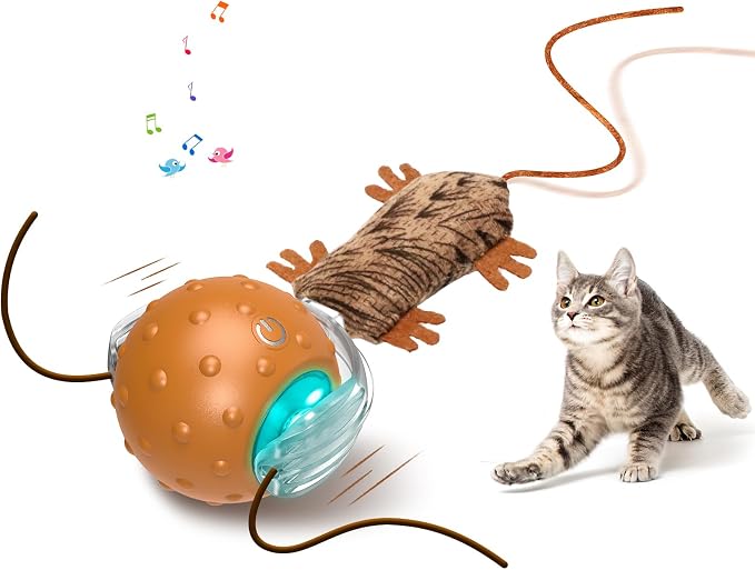 Oxawo Cat Toys Interactive Self Rolling Cat Balls Mouse | Squeaky Motion Activated Cat Toys Fast on Carpet, Rechargeable, 3 Modes for Indoor Cats