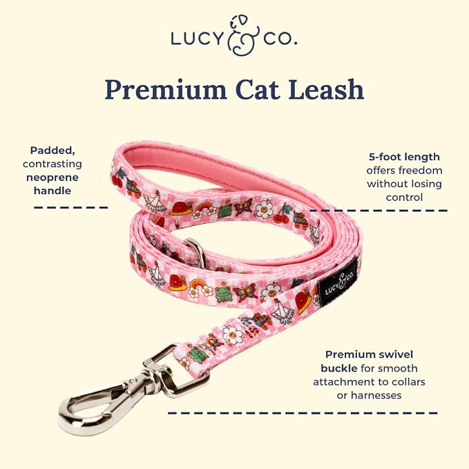 Lucy & Co. Cutie Patootie Step-in Cat Harness & Leash Bundle – Reflective, Breathable & Adjustable Harness for Cats, Kittens & Small Dogs, Lightweight & Secure and Dual Leash Clips