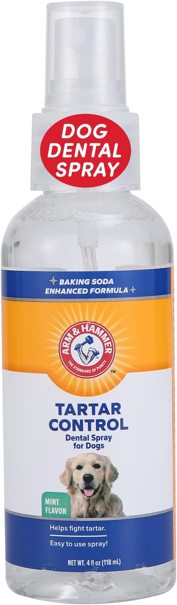 Arm & Hammer Tartar Control Dental Spray for Dogs, Mint, 4 Fl Oz | Brushless breath freshener with baking soda helps reduce plaque and tartar buildup