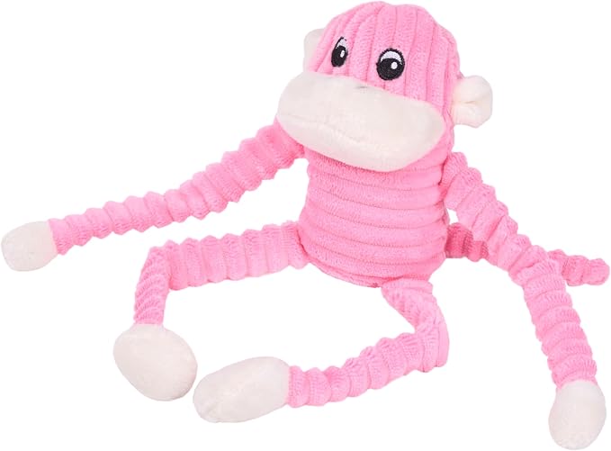ZippyPaws Crinkle Monkey Squeaky Plush Pet Toy for All Breeds - Small, Pink | Interactive Dog Toys to Keep Them Busy, Small and Medium Dogs, Contains 1 Round Squeaker