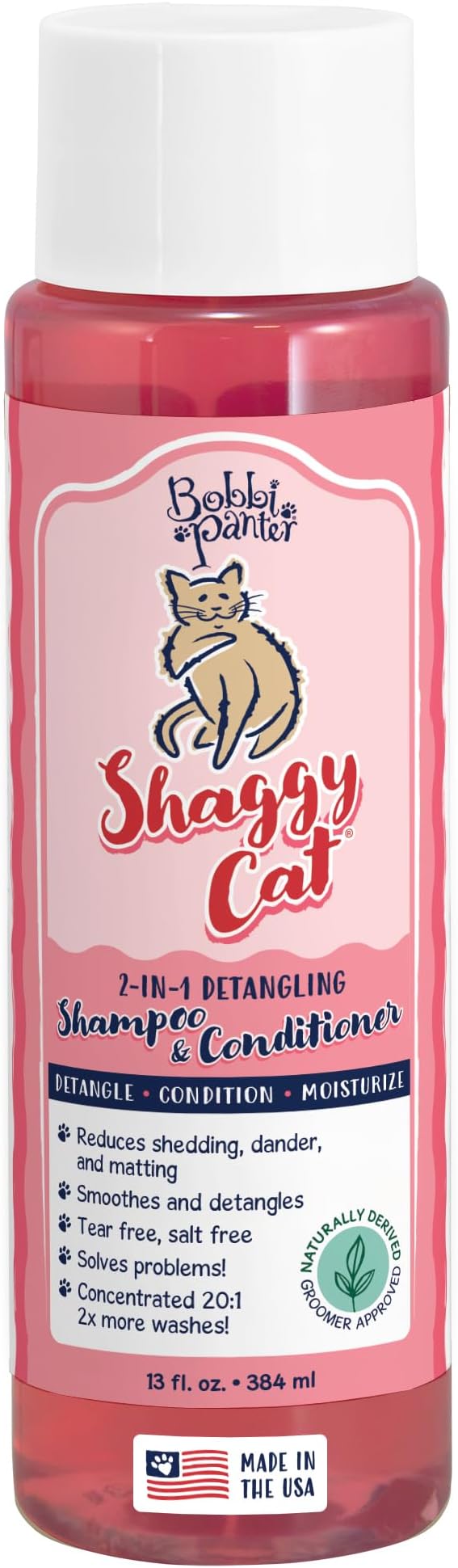 Bobbi Panter 2-in-1 Cat Shampoo & Conditioner – Detangling Natural Formula Reduces Shedding & Matting, Softens Coat, Tear-Free, 10:1 Concentrate, 13 oz (Case of 12)