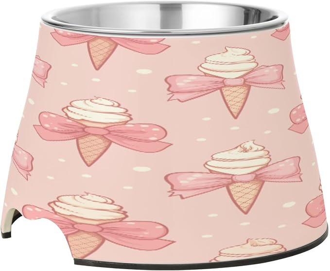 Blueangle Elevated Dog Bowls with Stainless Steel - Non-Slip 2.3 Cup High Capacity Pet Dish for Spinal Health & Ice Cream Bows Design（289）