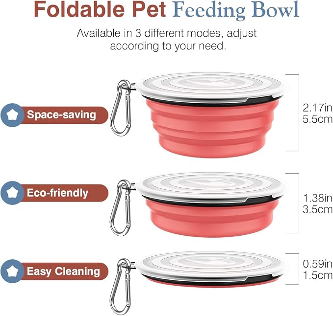 Pawaboo Collapsible Dog Bowls, 2 Pack, Light Pink + Blue
