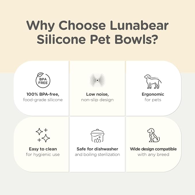 Elevated Dog Bowls, Raised Dog Bowl - Premium Food-Grade Silicone Material, Dog Bowls elevated, Quiet Dog Bowl for Noise-Sensitive Dogs, Non slip, Perfect angle, Cute, Dishwasher Safe (Ivory)