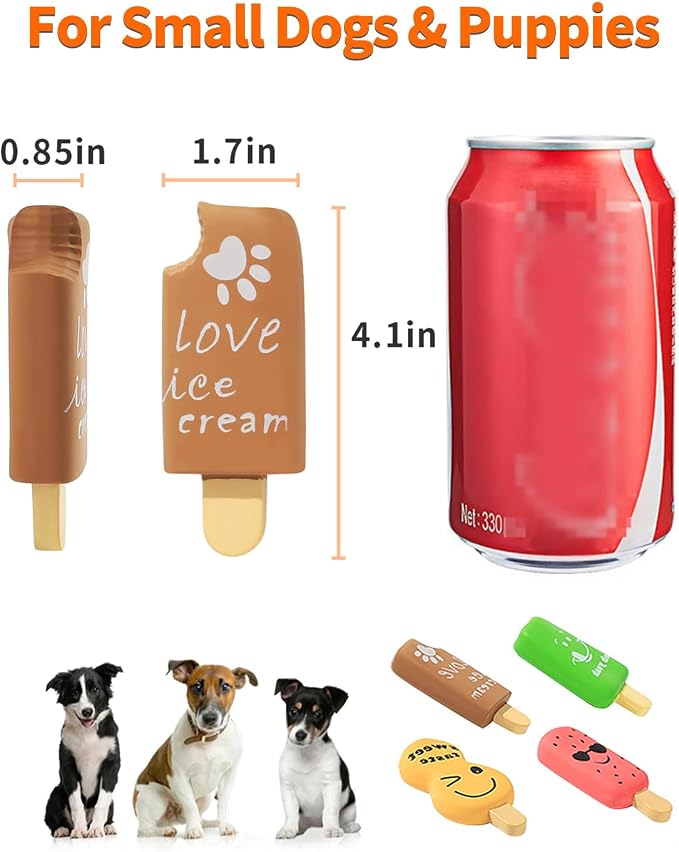 SCHITEC Squeaky Puppy Toys, 4 Pack Latex Toy for Small Dogs Puppies | Mini Size, Ice Cream Shape, Soft Material, Built-in Squeaker, Lightweight Design