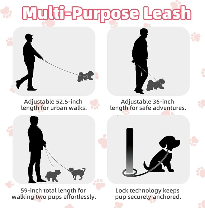 PUPTECK Dog Harness and Leash Set Small Sized, Lightweight Step-in Puppy Harness, Escape Proof No Pull Cute Pet Vest Harnesses, Pink M