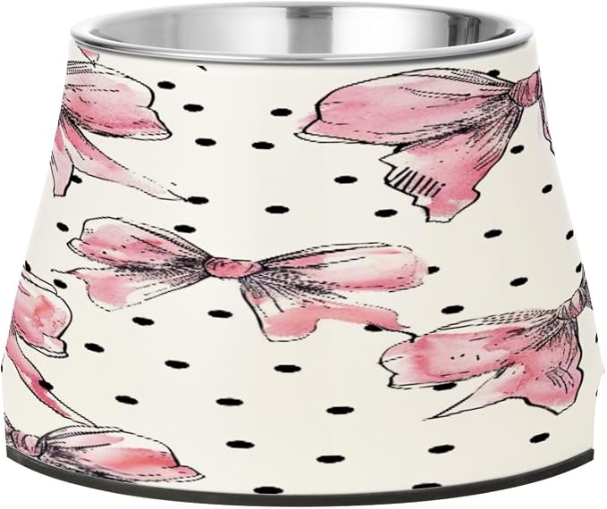 YETTASBIN Bow Pink Elevated Dog Bowls, Prevention of Vertebrae Disease Raised Dog & Cat Bowl Stand with Removable Stainless Steel Bowls, Non-Slip Spill-Proof Pet Food & Water Bowl Dish