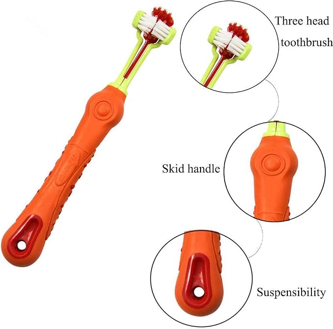 Orgrimmar 2 Pcs 3-Sided Pet Toothbrush Dog Cat Mouth Dental Teeth Care | Pet Brush for Bad Breath Tartar Cleaning
